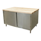 Thumbnail image #1 for BK Resources CMT-3060HL 60-Inch Hard Maple Top Stainless Steel Cabinet Base Chef Table with Locking Hinged Doors, 30-Inch Deep