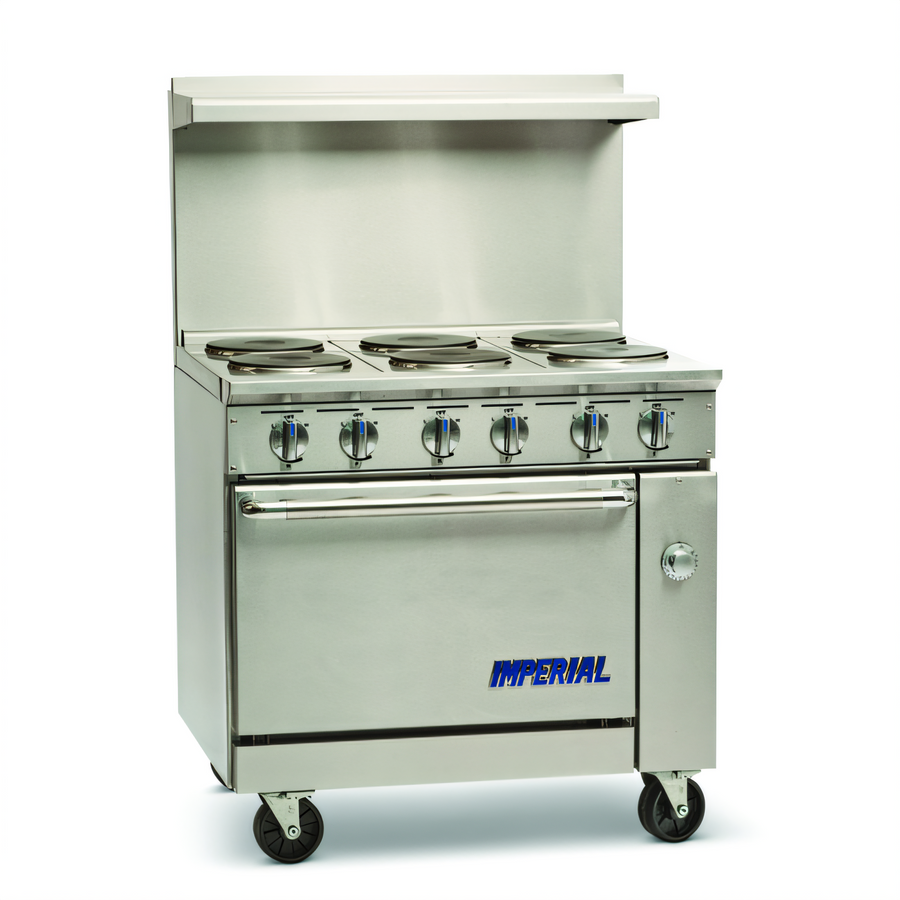 Product image #1 for Imperial Pro Series 36-Inch Electric Restaurant Range with 6 Round Elements, Solid Top, and Standard Oven