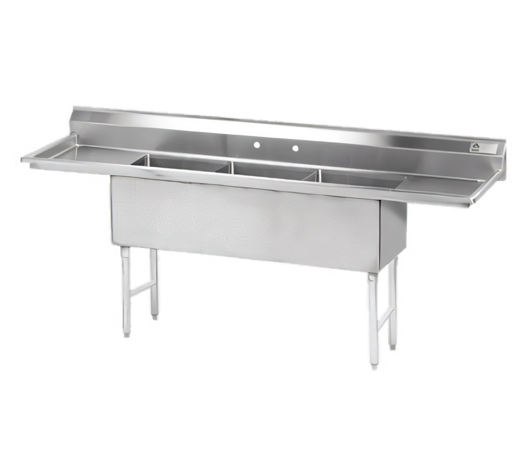 Product image #1 for Advance Tabco 3-Compartment Fabricated Sink with Left and Right Drainboards, 108-Inch, 304 Stainless Steel