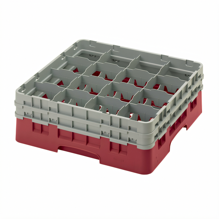 Product image #2 for Cambro Camrack Full Size 16-Compartment Glass Rack with 2 Soft Gray Extenders, Cranberry