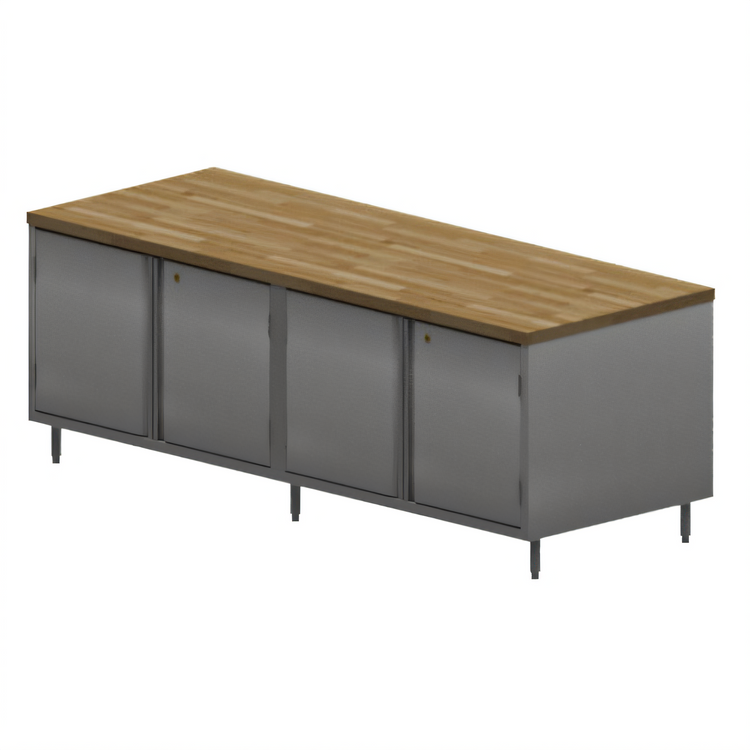 Product image #1 for 96-Inch Hard Maple Chef Table with Locking Hinged Doors and Stainless Steel Cabinet Base