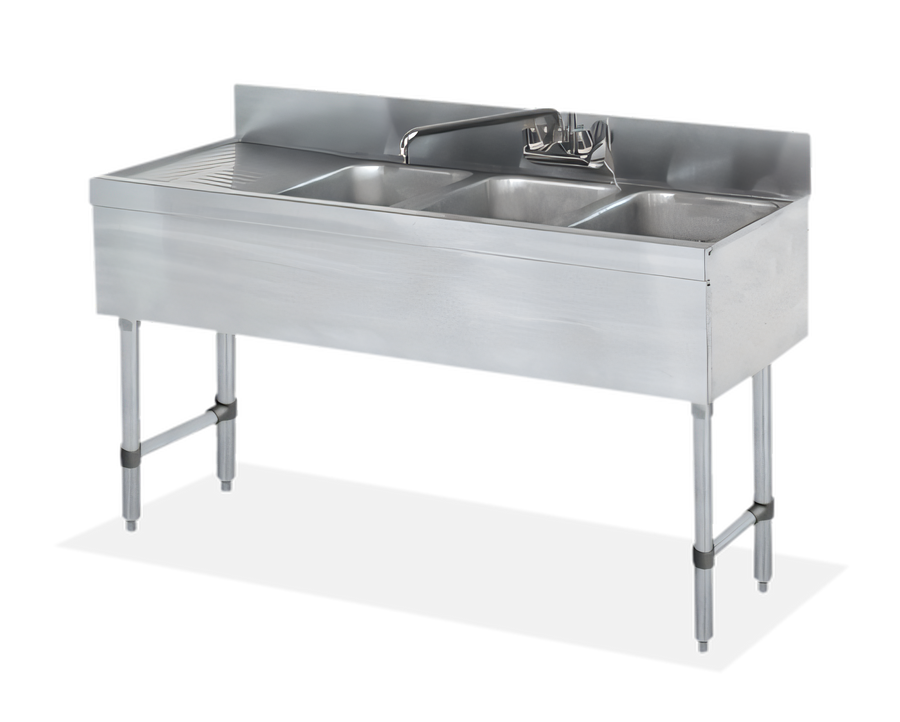 Product image #1 for 48-Inch Three-Compartment Stainless Steel Underbar Sink with Left Drainboard and 3-Inch Backsplash