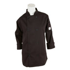 Thumbnail image #1 for Mercer Culinary Millennia M60020BKM Women's Long-Sleeve Chef Jacket, Black, Medium, 65/35 Poly/Cotton Twill, 8-Button Case of 12