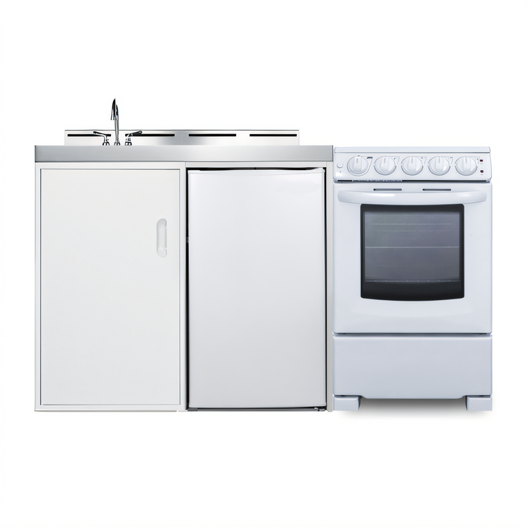 Product image #1 for Summit Commercial 58.88-Inch Wide All-In-One Kitchenette with 4-Burner Electric Range, Refrigerator-Freezer, Sink, and Storage Cabinet