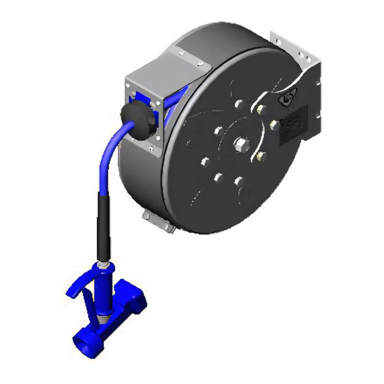 Product image #1 for T&S Brass Enclosed Epoxy-Coated Retractable Hose Reel System with 3/8" x 30' Hose and Stainless Steel Front Trigger Spray Valve