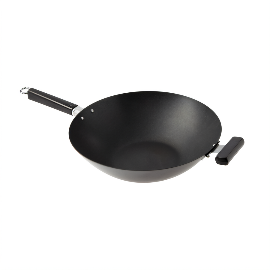 Product image #1 for Winco Joyce Chen Professional Series 14-Inch Flat Bottom Carbon Steel Wok with Ceramic Nonstick and Phenolic Handles