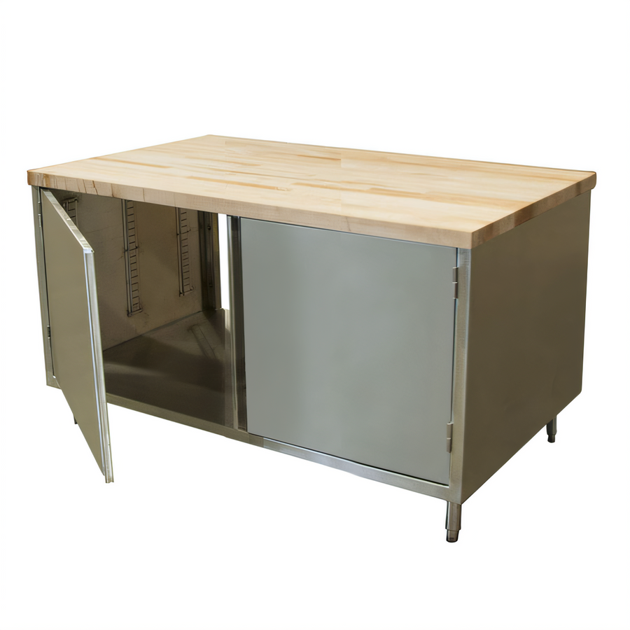Product image #1 for BK Resources Dual-Access Hard Maple Chef Table with Stainless Steel Cabinet Base, 60W x 36D x 34-3/4H