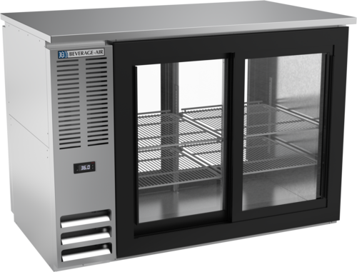 Product image #1 for Beverage-Air Two-Section Refrigerated Pass-Thru Back Bar Refrigerator, 48-Inch Shallow Depth, Sliding Glass Doors