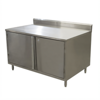 BK Resources 60-Inch x 36-Inch Stainless Steel Cabinet Base Work Table with Hinged Doors, Lock, and 5-Inch Backsplash