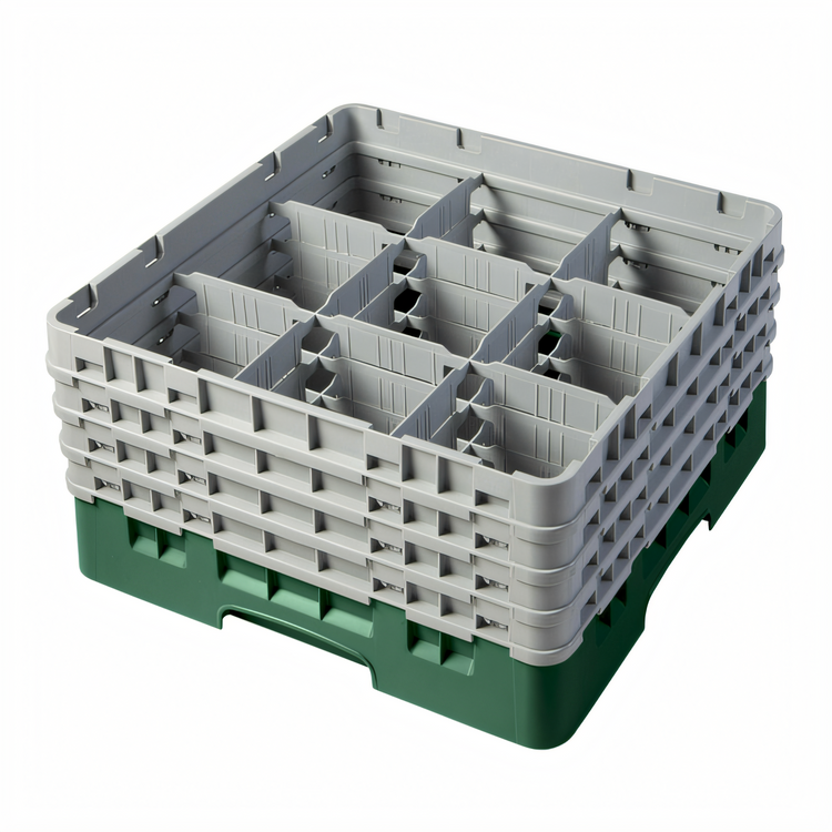 Product image #2 for Cambro Camrack Full-Size 9-Compartment Glass Rack with 4 Soft Gray Extenders, Sherwood Green