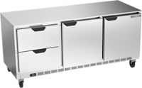 Three-Section Undercounter Refrigerator with 2 Doors and 2 Drawers, 72-Inch
