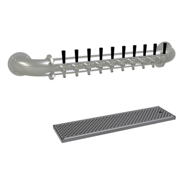 Product image #1 for Glastender Pipe Wall Draft Dispensing Tower, 10 Faucet, Wall Mounted, Glycol-Cooled, Stainless Steel