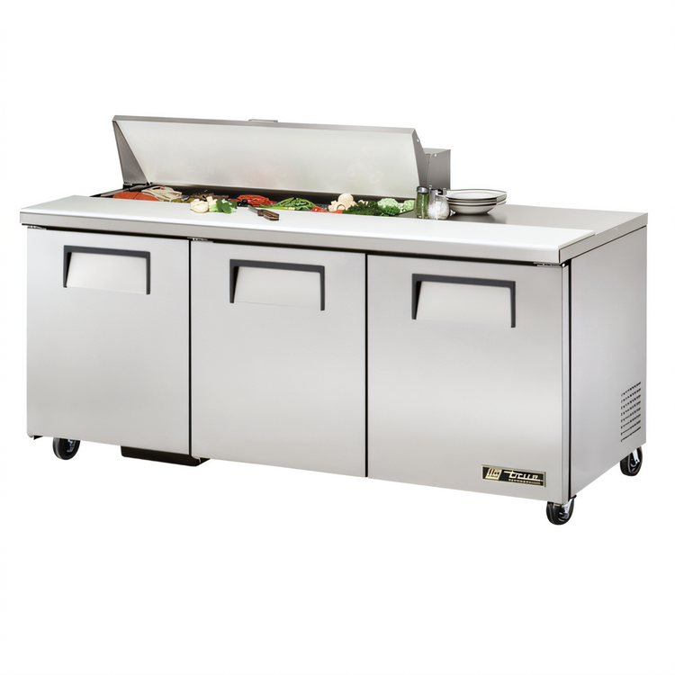 Product image #1 for True 72-Inch 3-Section Sandwich/Salad Prep Table with 3 Solid Doors, 12-Pan Top, and R290 Refrigeration