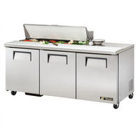 True 72-Inch 3-Section Sandwich/Salad Prep Table with 3 Solid Doors, 12-Pan Top, and R290 Refrigeration
