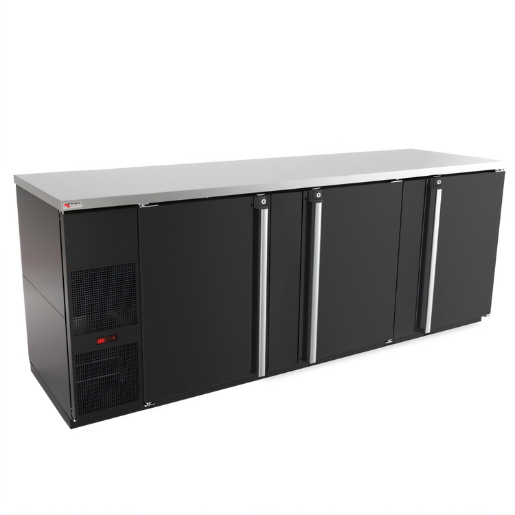 Product image #1 for Pro-Line E-Series Three-Section Refrigerated Back Bar Cabinet, 95-1/2 Inch, 39.2 Cu. Ft., Self-Contained