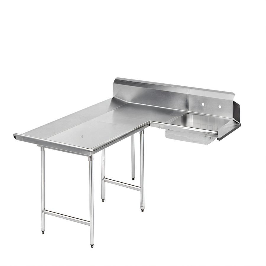 Product image #1 for Advance Tabco L-Shaped Left-Hand Corner Soiled Dish Table with Landing and Pre-Rinse Sink, 47 Inch, 304 Stainless Steel