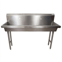 BK Resources Two-Station Freestanding Hand Wash Sink, 60 Inch Stainless Steel