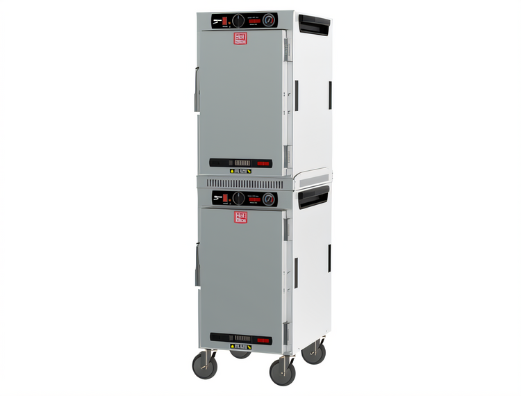 Product image #1 for Metro HotBlox Narrow 16-Pan Dual Cavity Mobile Heated Holding Cabinet, Analog, Solid Doors