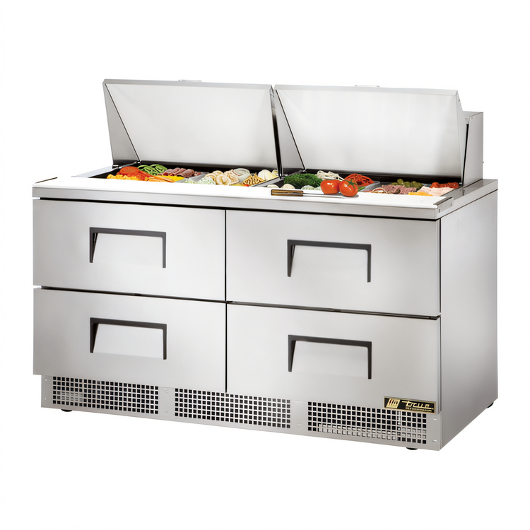 Product image #1 for True 64-Inch Two-Section 4-Drawer Stainless Steel Sandwich/Salad Prep Table with Rear-Mounted Self-Contained Refrigeration
