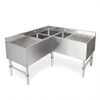 John Boos 3-Compartment Slim-Line Underbar Corner Sink Unit with Dual Drainboards, 48 x 18 x 32-1/2 Inches