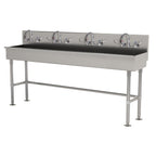 Thumbnail image #1 for Advance Tabco 19-FM-96-ADA-F 96-Inch ADA Multi-Station Hand Sink, Freestanding 304 Stainless Steel, 4 Wrist-Blade Faucets