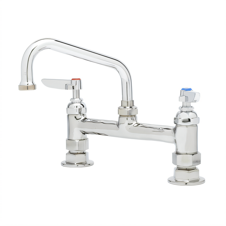 Product image #1 for T&S Brass B-0222 8" Deck Mount Double Pantry Mixing Faucet with 6" Swing Nozzle and Lever Handles