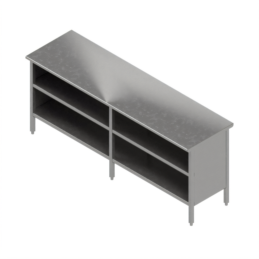Product image #1 for John Boos Open Front Enclosed Base Stainless Steel Work Table with Undershelf, 120 x 30 Inches, 16 Gauge Top