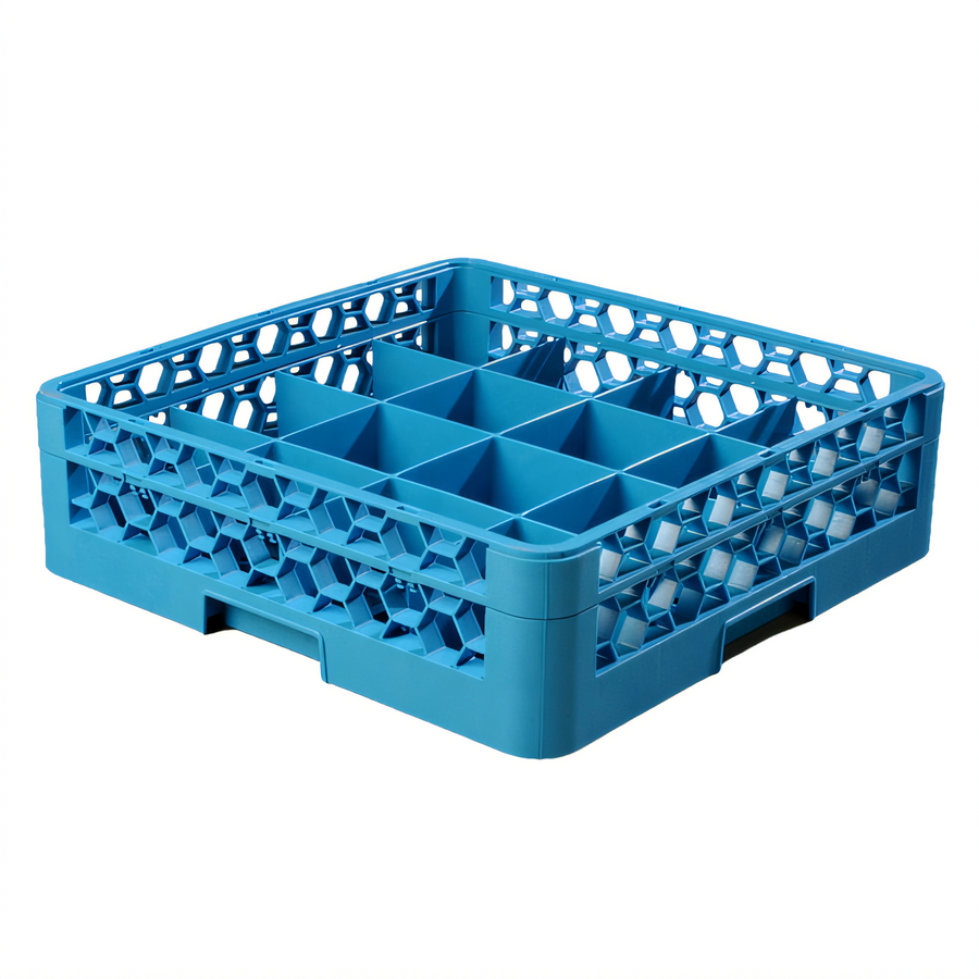 Product image #1 for Carlisle OptiClean Full-Size 16-Compartment Tilted Dishwasher Cup Rack with 1 Open Extender, Blue