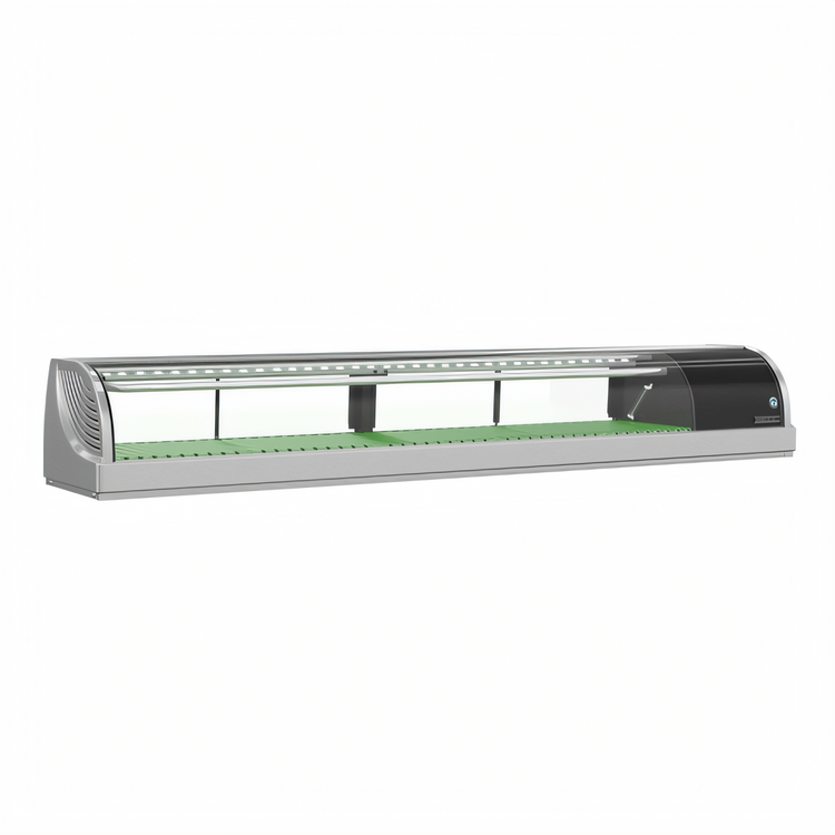 Product image #1 for Hoshizaki Countertop Refrigerated Sushi Display Case, 71-Inch Wide, Curved Glass, Right-Side Self-Contained Refrigeration