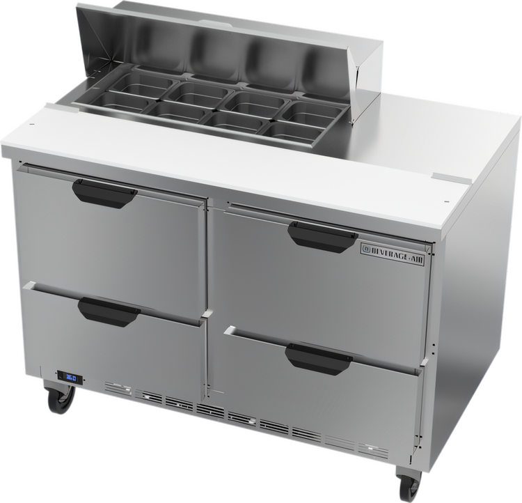 Product image #1 for Beverage-Air SPED48HC-08-4 48-Inch Two-Section Sandwich Prep Table with 4 Drawers and 8-Pan Top