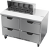 Thumbnail image #1 for Beverage-Air SPED48HC-08-4 48-Inch Two-Section Sandwich Prep Table with 4 Drawers and 8-Pan Top