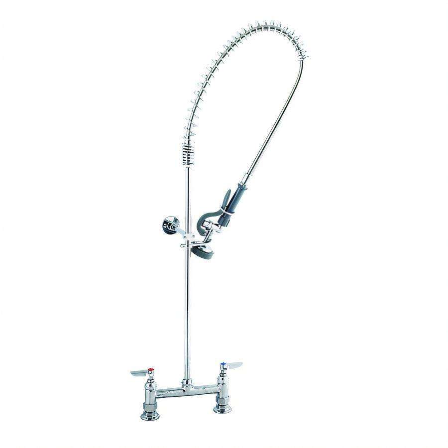 Product image #1 for T&S Brass EasyInstall Deck-Mount Pre-Rinse Unit with 8" Adjustable Centers, Spring Action Gooseneck, 24" Riser and 44" Hose