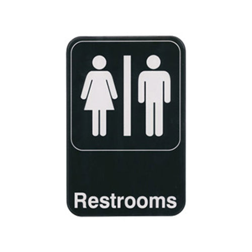 Product image #1 for Winco Restrooms Information Sign with Symbol, 6 x 9 Inch, Black with White Imprint