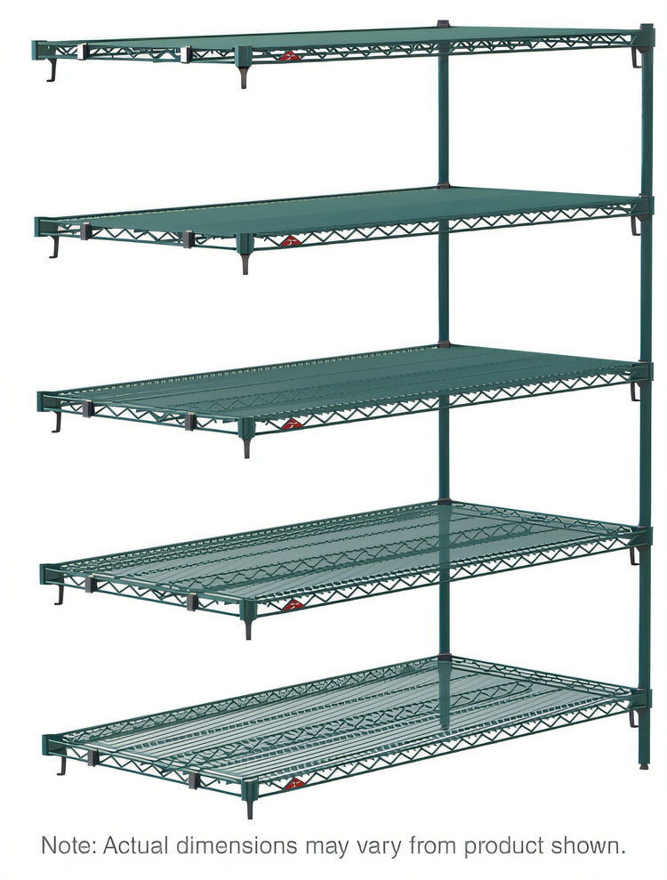 Product image #1 for Metro Super Erecta Super Adjustable Add-On Wire Shelving Unit, 36W x 21D x 74H, 5 Shelves, Metroseal 3 Green Epoxy-Coated Finish