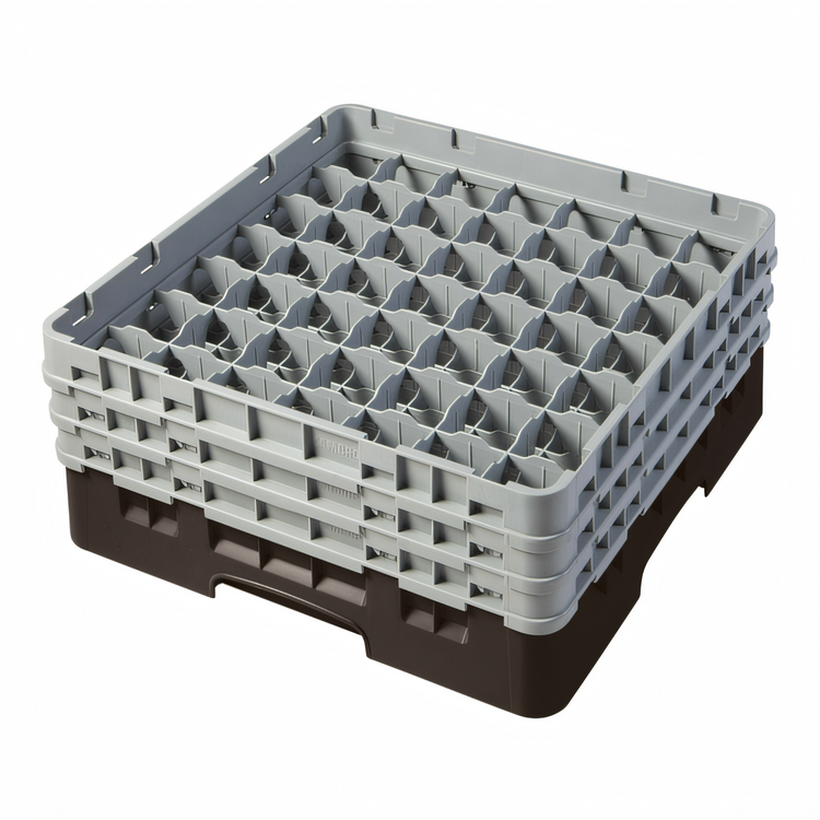 Product image #2 for Cambro Camrack Full Size 49-Compartment Glass Rack with 3 Soft Gray Extenders, Brown