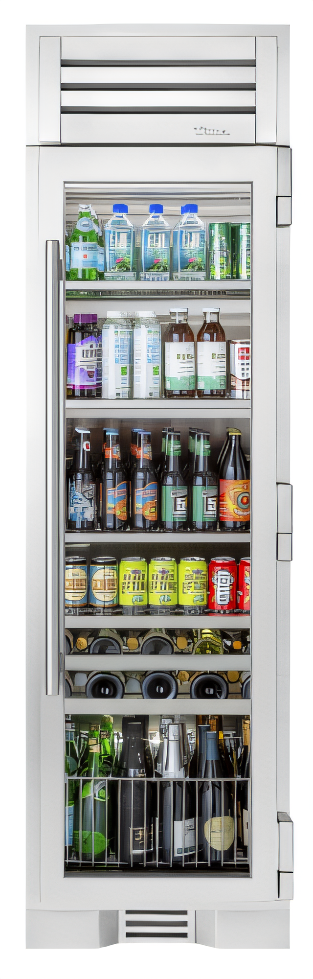 Product image #1 for True Residential 24 Inch One-Section Glass Door Reach-In Refrigerator, Stainless Steel, Self-Contained Top-Mounted