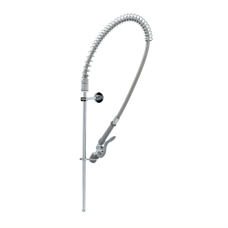 Product image #1 for T&S Brass Wall-Mounted Spring-Action Gooseneck Pre-Rinse Unit Without Base Faucet, 44-Inch Hose, 0.65 GPM