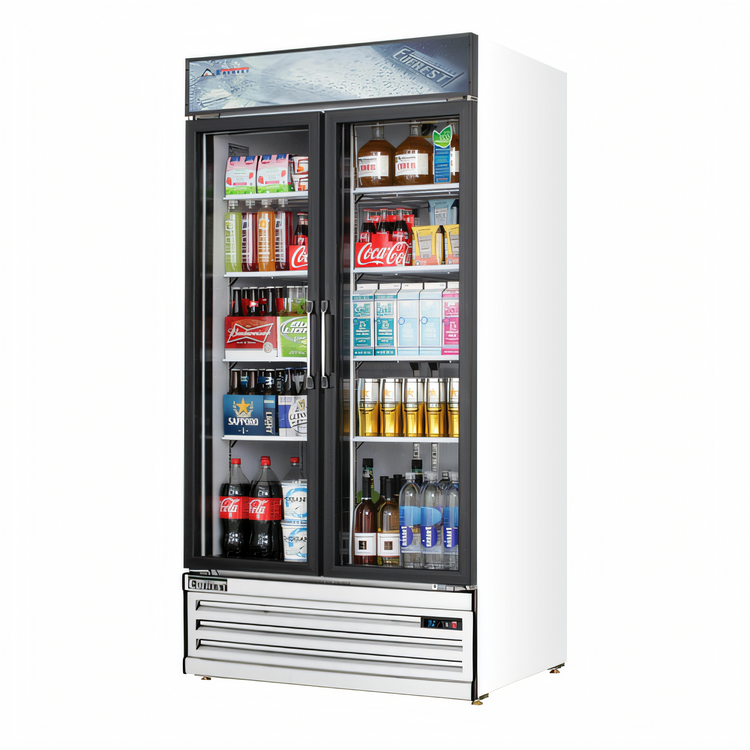 Product image #1 for Everest Refrigeration EMSGR33 Two-Section Reach-In Glass Door Merchandiser Refrigerator, 36 Cu. Ft., Bottom-Mounted R290