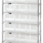 Thumbnail image #1 for Quantum WR8-255CL Stationary Chrome Bin Wire Shelving System, 36"W x 18"D x 74"H, 8 Shelves with 21 Clear Bins