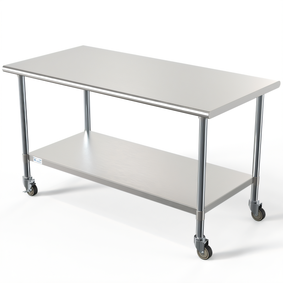 Product image #1 for KoolMore 60-Inch x 30-Inch 18-Gauge 304 Stainless Steel Commercial Work Table with Undershelf and Locking Casters