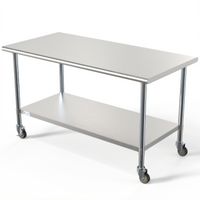 KoolMore 60-Inch x 30-Inch 18-Gauge 304 Stainless Steel Commercial Work Table with Undershelf and Locking Casters