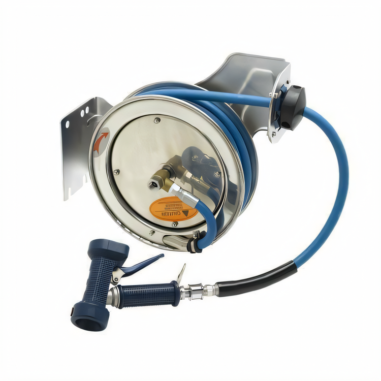 Product image #1 for Open Stainless Steel Retractable Hose Reel with 3/8 Inch x 15 Foot Hose and Rear Trigger Gun