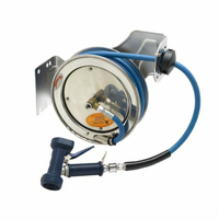 Open Stainless Steel Retractable Hose Reel with 3/8 Inch x 15 Foot Hose and Rear Trigger Gun