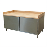 BK Resources 72-Inch x 36-Inch Wood Top Chef Table with Cabinet Base and Hinged Doors
