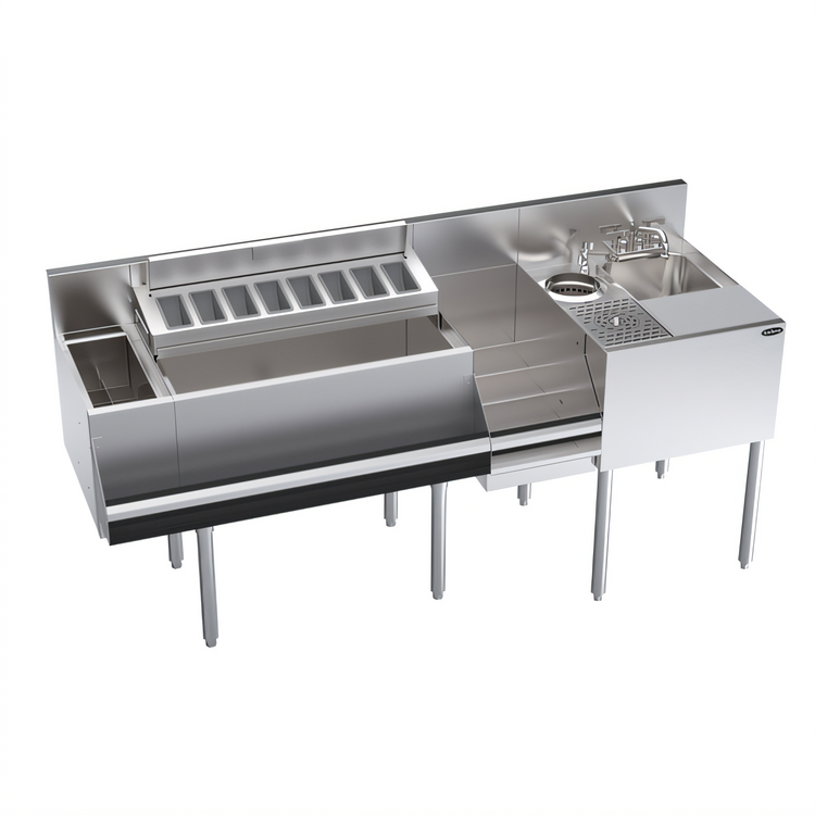 Product image #1 for Krowne Royal Series Single Zero-Step Speed Station with Sink, Glass Rinser, and Speedrail, 70 Inch x 24 Inch