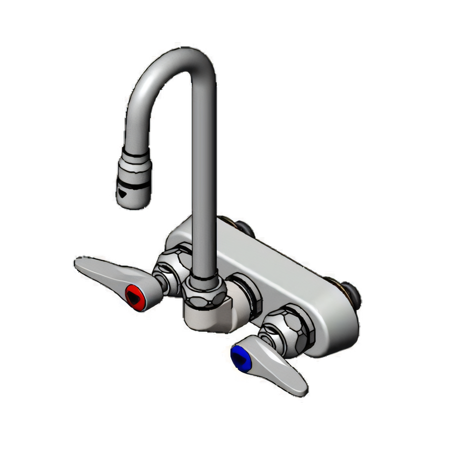 Product image #1 for T&S Brass 4-Inch Center Wall-Mount Workboard Faucet with 2 11/16-Inch Swivel Gooseneck