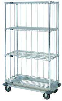 Quantum Mobile Enclosure Cart with 4 Wire Shelves, Chrome Plated Finish, 60 x 24 x 70 Inches