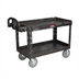 Thumbnail image #1 for Rubbermaid Commercial Heavy Duty Black Plastic Utility Bus Cart with 2 Lipped Shelves, 500 lb Capacity