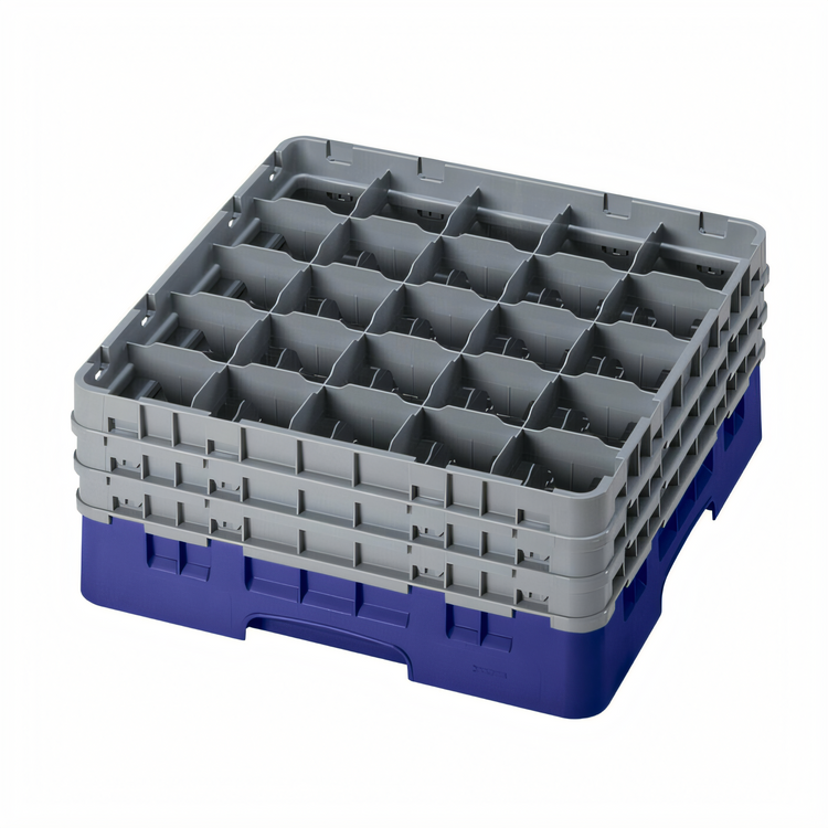Product image #2 for Cambro Camrack® Full Size Low-Profile 25-Compartment Glass Rack with 3 Soft Gray Extenders, Navy Blue