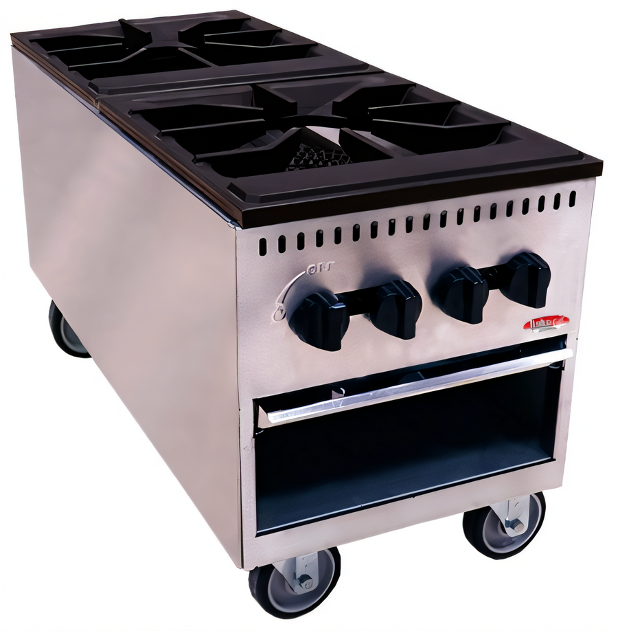 Product image #1 for BakeMax Double Burner Gas Stock Pot Range with 3-Ring Burners and Stainless Steel Exterior